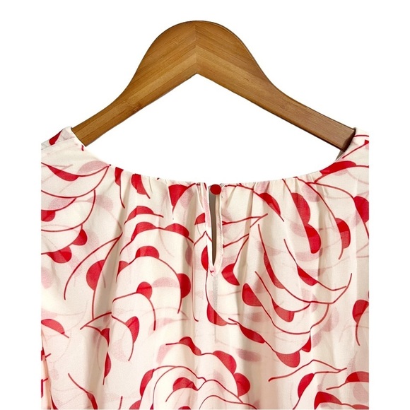 SELF-PORTRAIT Crescent Chiffon Printed Cape Lovecore Red and Cream Dress - Picture 10 of 11